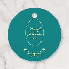 Märkrn Teal and Guld Wedding Favor Gåvor Etiketter