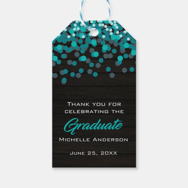 Märkrn Teal Confetti Student Tack Studenten Presentetikett (Framsidan)