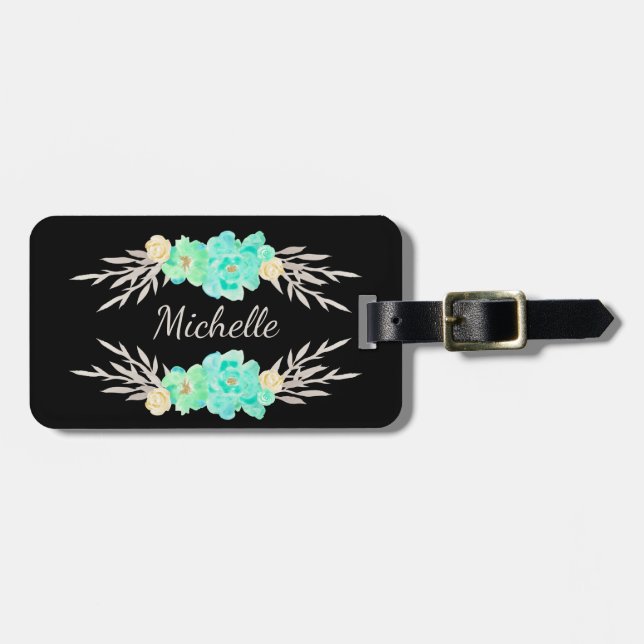 Märkrn Teal & Silver Anpassningsbar Monogram Bag Bagagebricka (Horisontell Framsida)