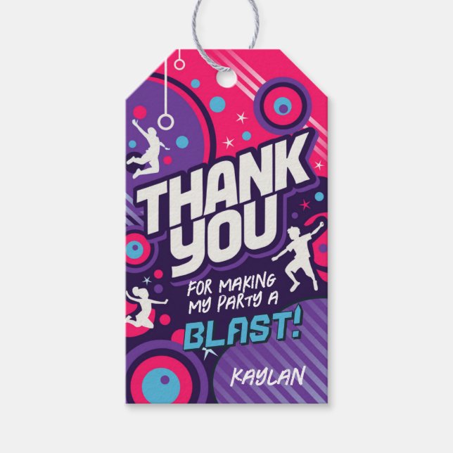 Märkrn Trampoline Party favors Tack Presentetikett (Framsidan)