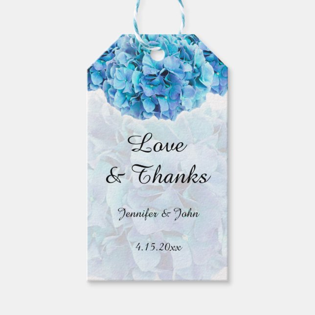 Märkrn trendig Blue Hydrangeas Wedding Favor Gift Presentetikett (Framsidan)