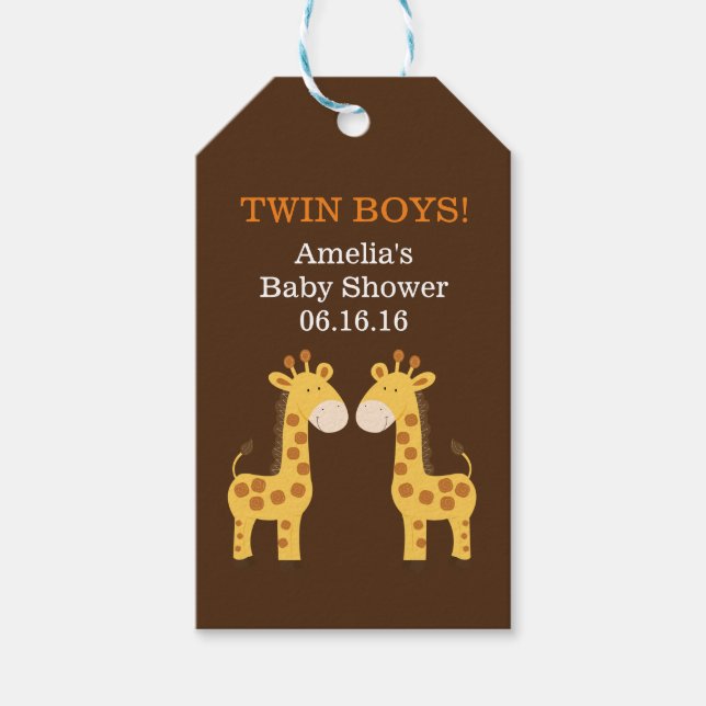 Märkrn Twin Giraffes Baby Shower Gift Presentetikett (Framsidan)