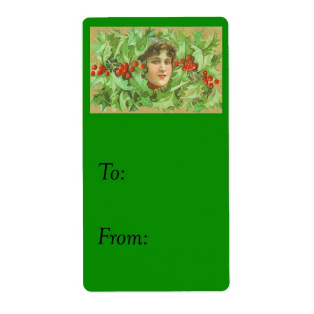 Märkrn Vinatge Woman och Holly Gift Fraktsedel (Framsidan)