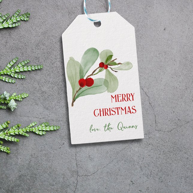 Märkrn Watercolor Greenery God jul Gift Presentetikett (Watercolor Greenery Merry Christmas Gift Tag)