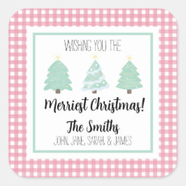 Märkrn Watercolor Pastel Träd Family julgåva Fyrkantigt Klistermärke