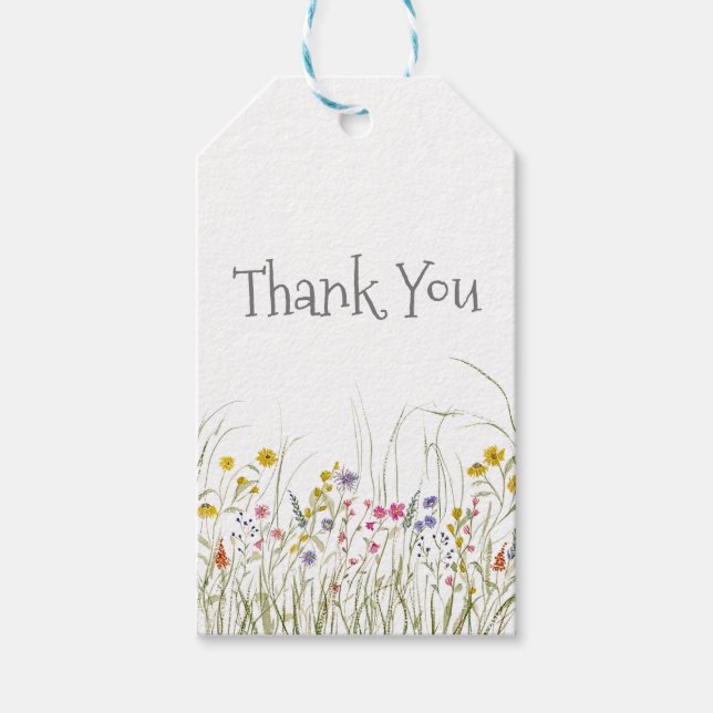 Märkrn Watercolor Wildblomma Tack Presentetikett (Framsidan)