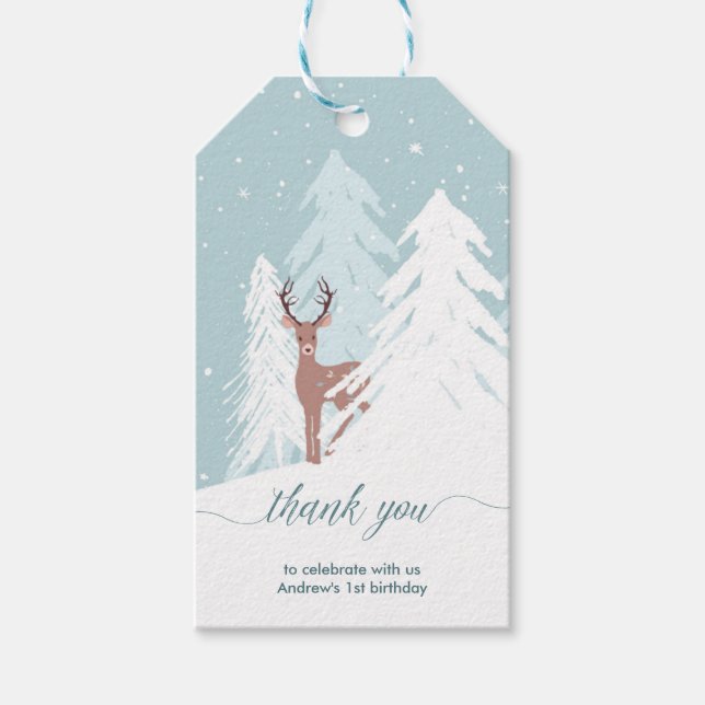 Märkrn Winter Onederland Första födelsedag Tack Presentetikett (Framsidan)