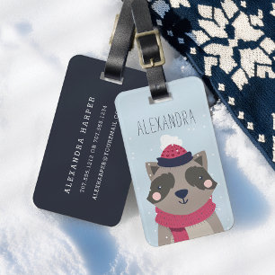 Märkrn Winter Raccoon Personlig Bag   Himmel Bagagebricka