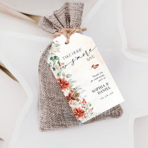 Märkrn Winter Red Greenery Pinecone Bröllop Gift Presentetikett