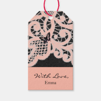 Märkrn "WITH KÄRLEK" PEACH SNÖRE MED ANPASSAT NAMN Presentetikett