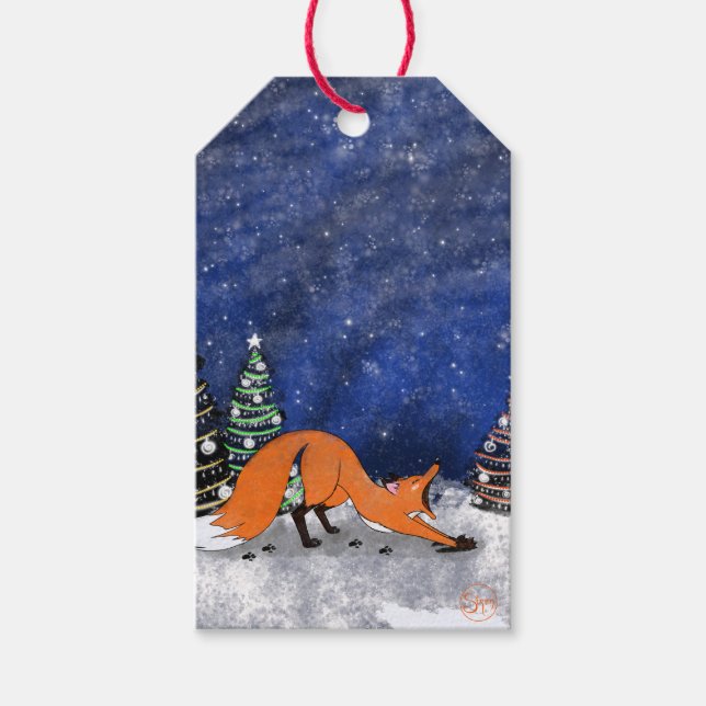 Märkrn Yawning Fox Winter Gift Presentetikett (Framsidan)