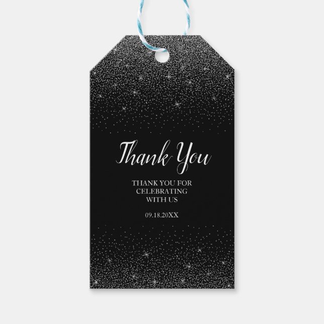Märkrna Black och Silver Glitter Gift Presentetikett (Framsidan)