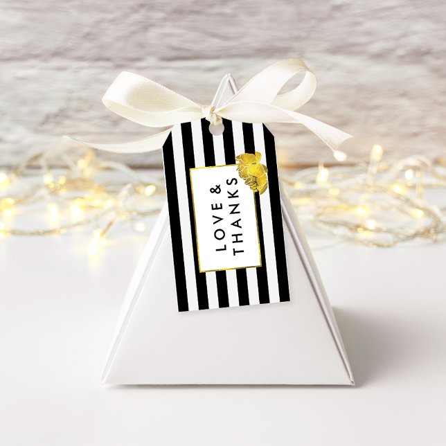 Märkrna Black Rand & Guld Peony Wedding Favor Presentetikett (Skapare uppladdad)