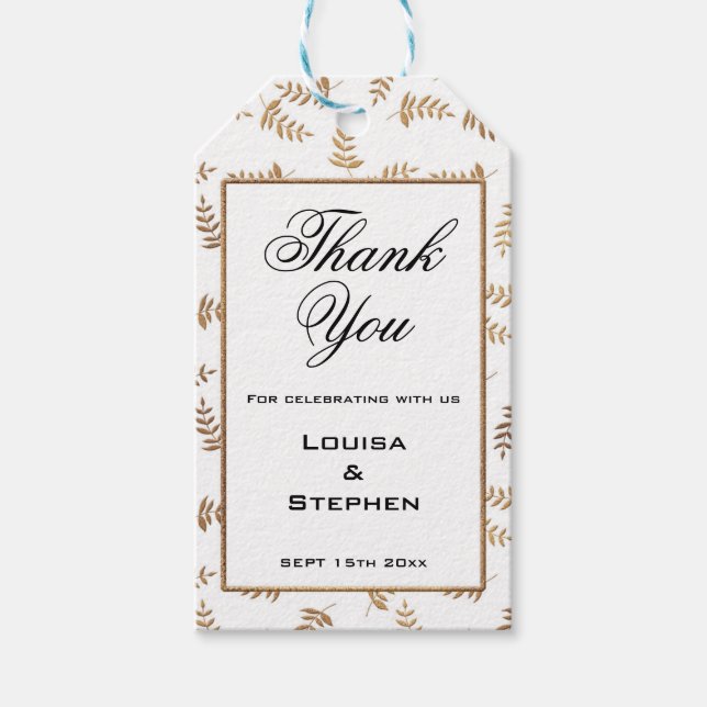 Märkrna guld och vita Tack Presentetikett (Framsidan)