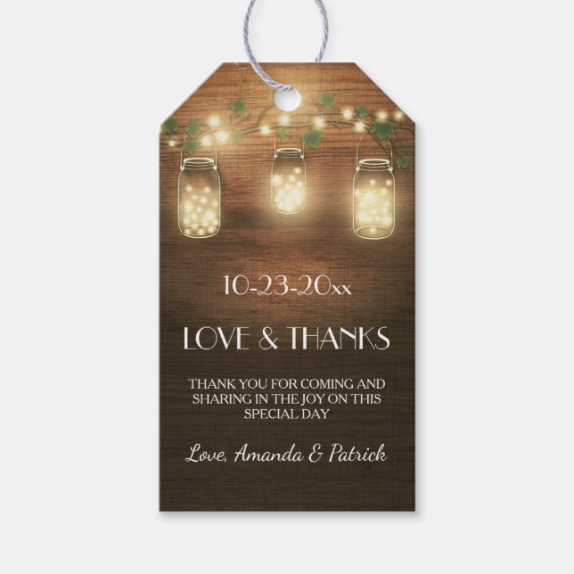 Märkrna land Rustic Mason Burk Bröllop Tack Presentetikett (Framsidan)