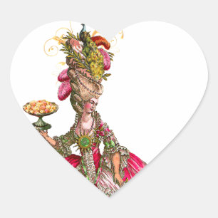Märkrna Marie Antoinette och Peacock Cake Stickers Hjärtformat Klistermärke