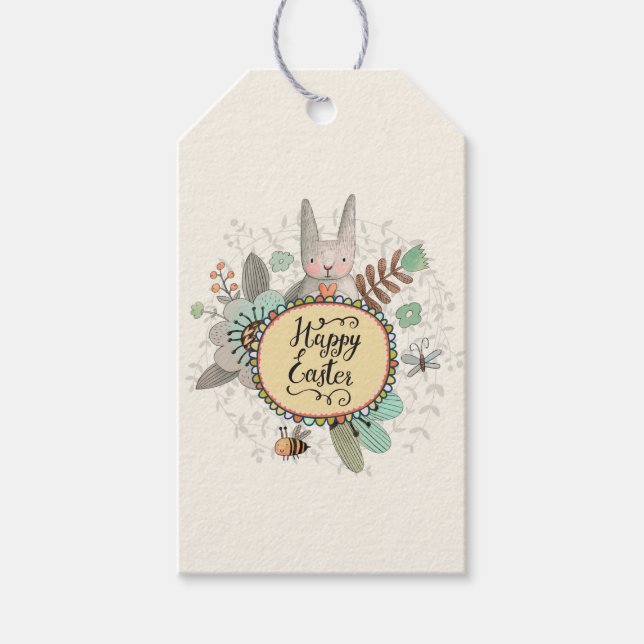 Märkrna påsk (kanin och blommor) presentetikett (Framsidan)