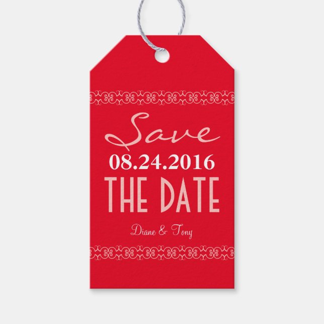 Märkrna Red Modern Save the Date Wedasbröllop Favo Presentetikett (Framsidan)