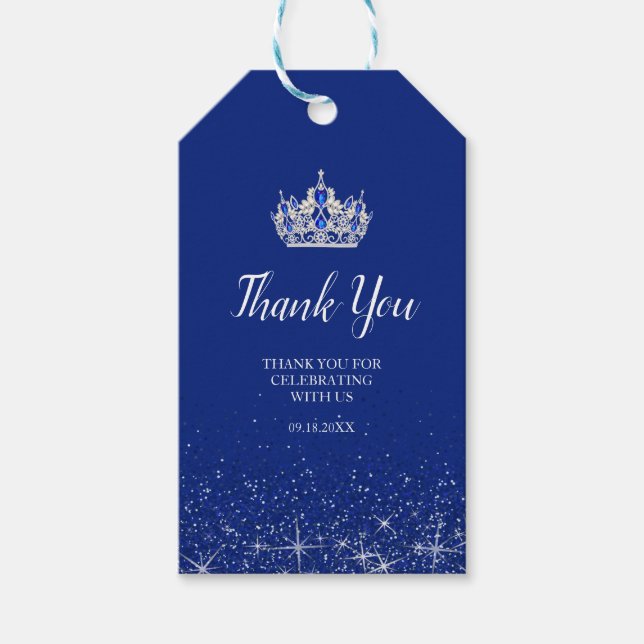 Märkrna royal Blue och Silver Glitter Gift Presentetikett (Framsidan)