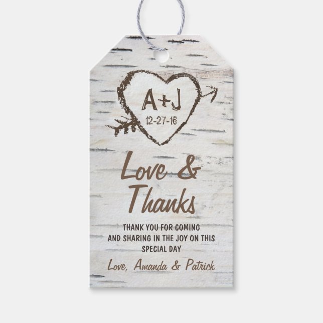 Märkrna Rustic Birch Träd Bark Bröllop Tack Presentetikett (Framsidan)