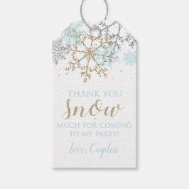 Märkrna Winter Onederland Blue och Guld Snowflake Presentetikett