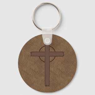 MÄRKT ARGT läder KEYCHAIN Nyckelring
