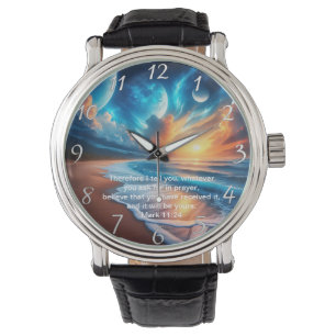 Markus 11:24 Kors Solnedgång Ocean Lugna Armbandsur
