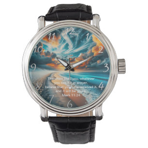 Markus 11:24 Kors Solnedgång Ocean Tro Armbandsur