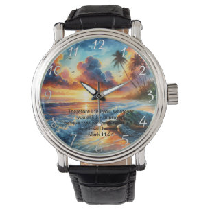 Markus 11:24 Trogen solnedgångskorsreflektion Armbandsur