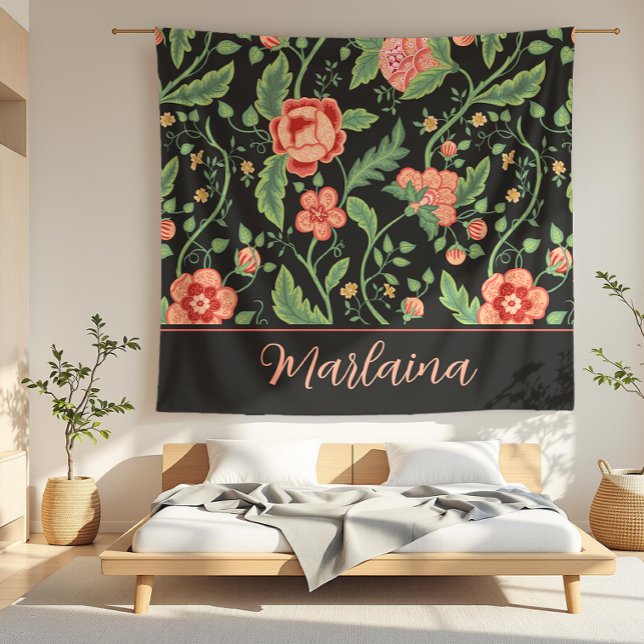 Marlaina Black Art nouveau Blommigt Vine Fleecefilt (detail)