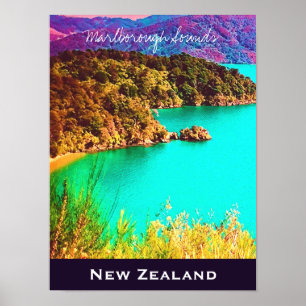 Marlborough Ljud Nya Zeelands resa Poster