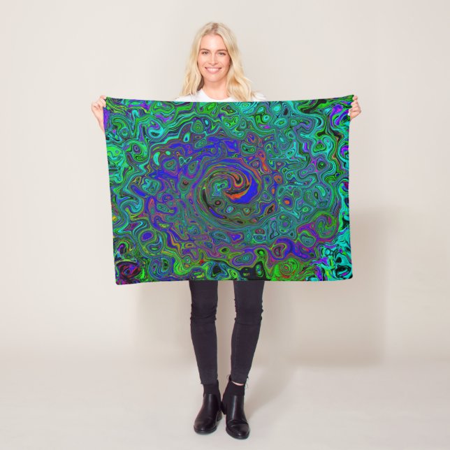 MarLED Blue - Aquamarine Abstrakt Retro Swirl Fleecefilt (På plats)