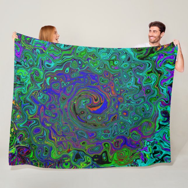 MarLED Blue - Aquamarine Abstrakt Retro Swirl Fleecefilt (På plats)