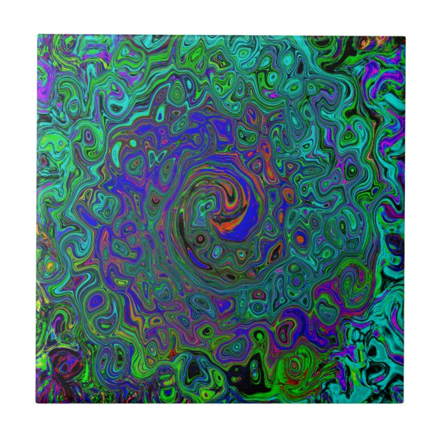 MarLED Blue - Aquamarine Abstrakt Retro Swirl Kakelplatta (Framsidan)