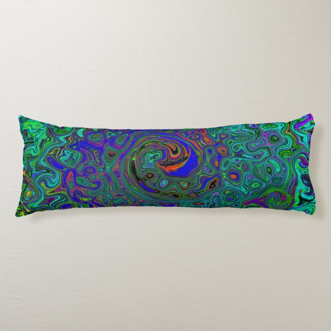 MarLED Blue - Aquamarine Abstrakt Retro Swirl Kroppskudde (Framsidan)