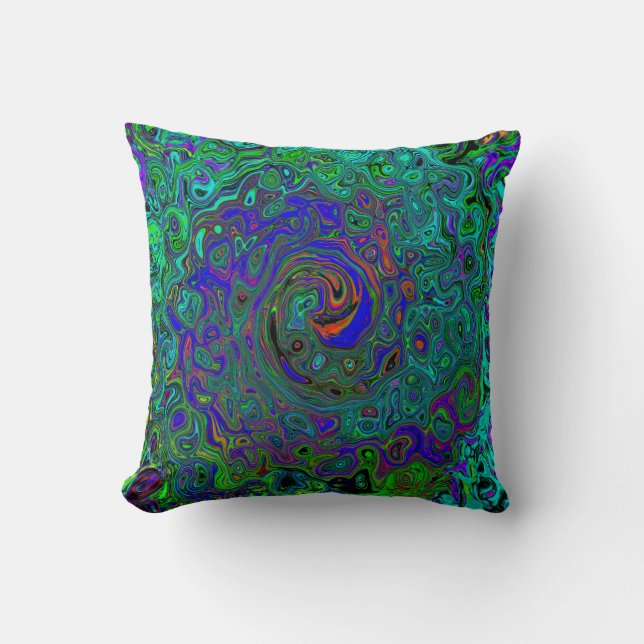 MarLED Blue - Aquamarine Abstrakt Retro Swirl Kudde (Framsida)
