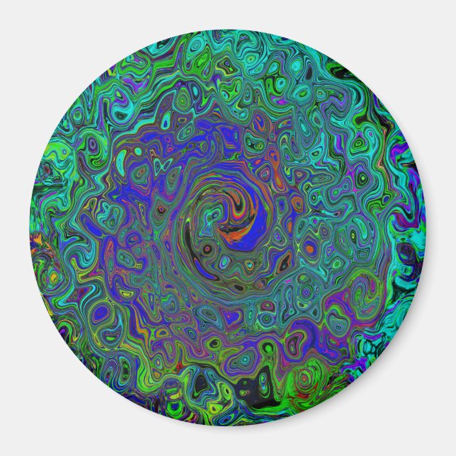 MarLED Blue - Aquamarine Abstrakt Retro Swirl Magnet (Framsidan)