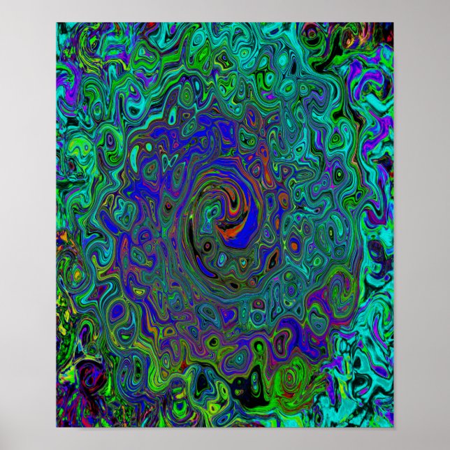 MarLED Blue - Aquamarine Abstrakt Retro Swirl Poster (Framsidan)