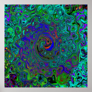 MarLED Blue - Aquamarine Abstrakt Retro Swirl Poster