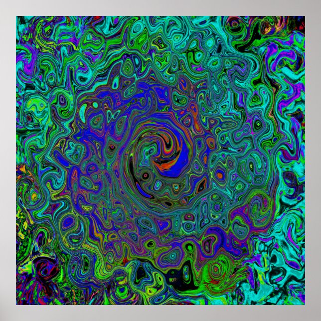 MarLED Blue - Aquamarine Abstrakt Retro Swirl Poster (Framsidan)