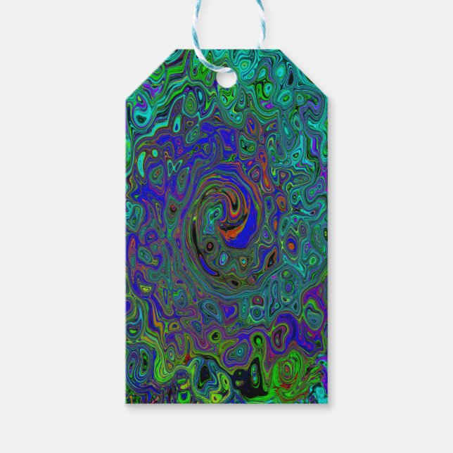 MarLED Blue - Aquamarine Abstrakt Retro Swirl Presentetikett (Framsidan)