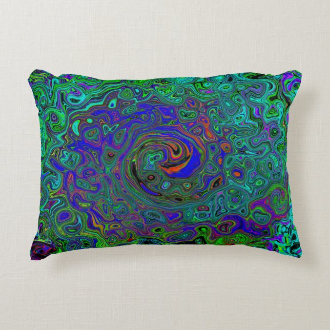 MarLED Blue - Aquamarine Abstrakt Retro Swirl Prydnadskudde (Framsidan)