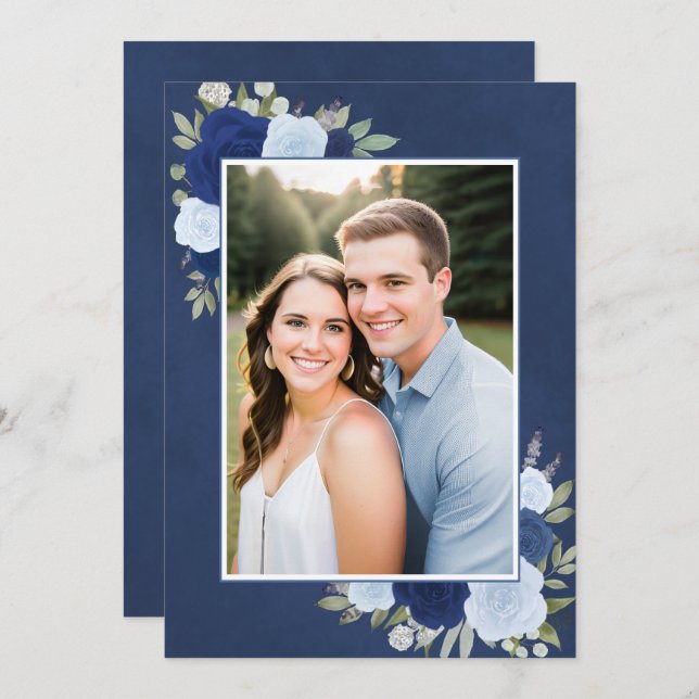 MarLED Blue Boho Ro Photo Underlay Bröllop Inbjudningar (Fram/baksida)