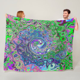 MarLED Lime Green and Lila Abstrakt Retro Swirl Fleecefilt