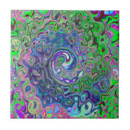 MarLED Lime Green and Lila Abstrakt Retro Swirl Kakelplatta