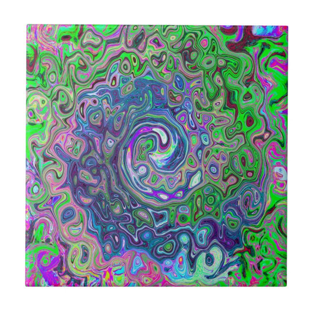 MarLED Lime Green and Lila Abstrakt Retro Swirl Kakelplatta (Framsidan)