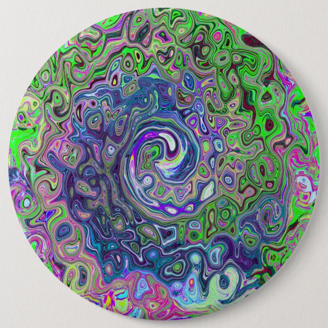 MarLED Lime Green and Lila Abstrakt Retro Swirl Knapp (Framsida)