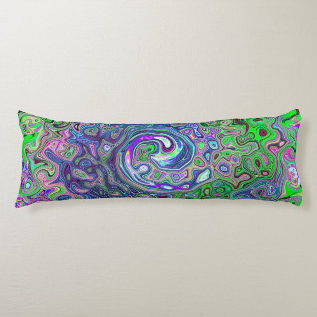 MarLED Lime Green and Lila Abstrakt Retro Swirl Kroppskudde (Framsidan)