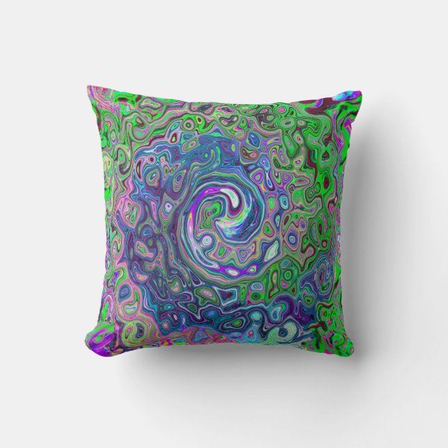 MarLED Lime Green and Lila Abstrakt Retro Swirl Kudde (Framsida)