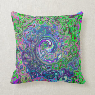 MarLED Lime Green and Lila Abstrakt Retro Swirl Kudde